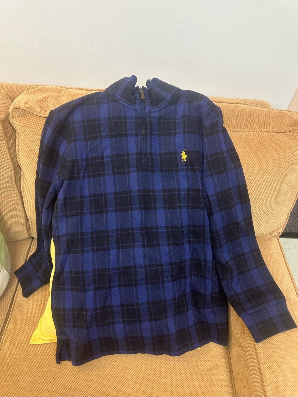 Ralph Lauren Blue and Black Plaid Quarter-Zip Pullover